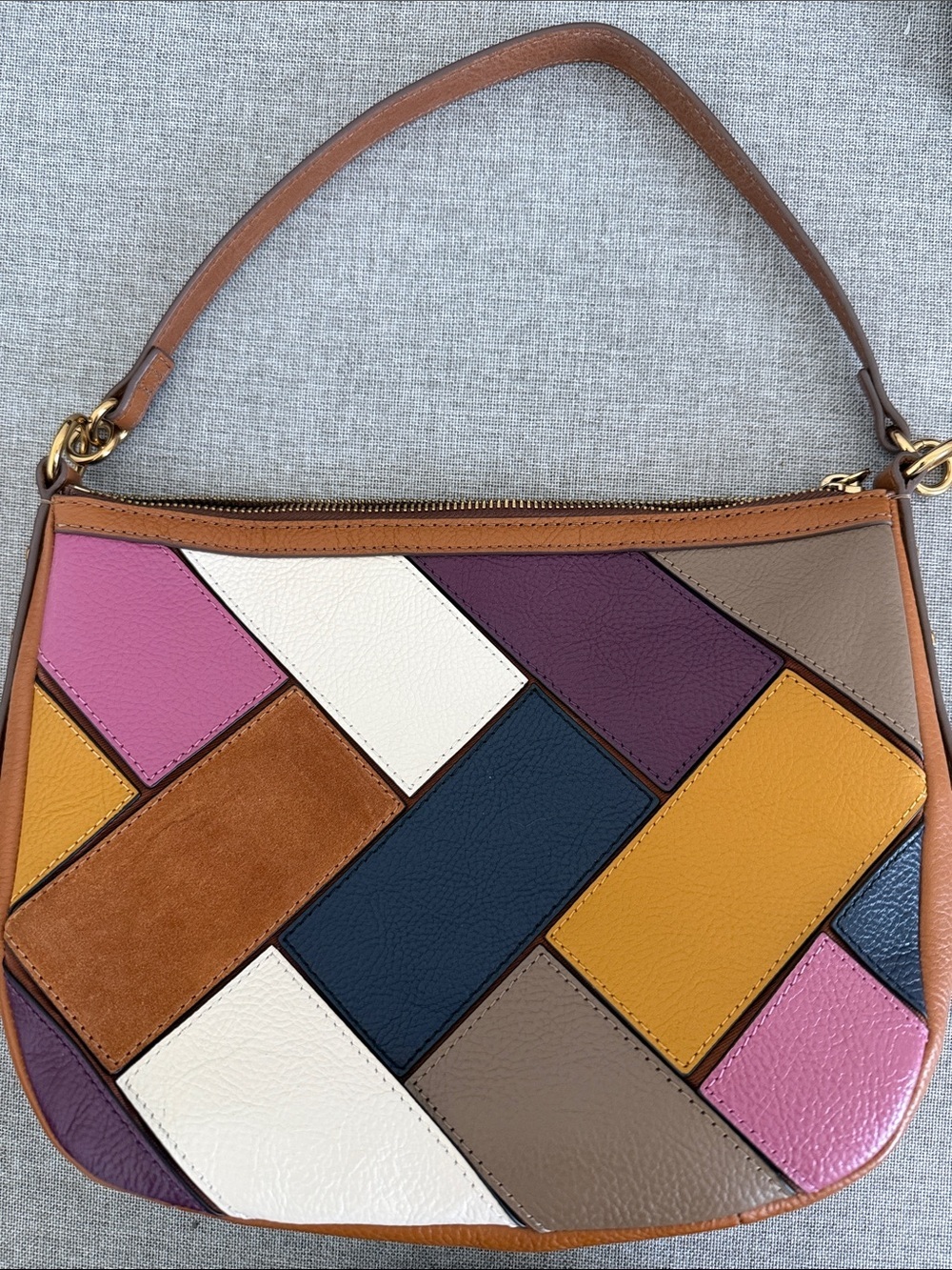 Fossil Jolie Multicolor Patchwork Leather Shoulder Bag with Gold-Tone Hardware